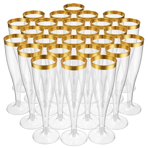 100 Pack Disposable Champagne Flutes 4.5 Oz Gold Rim BPA-Free Shatterproof Plastic Champagne Glasses Clear Mimosa Cups for Wedding Birthday Party Bridal Shower Heavy Duty Recyclable Bulk - Oojami