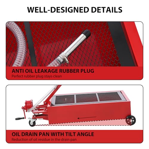 Image of 20 Gallon Oil Drain Pan Oil Drain Tank, 76L Low Profile Oil Drain Pan, Large Capacity Oil Change Pan with Manual Pump & T Foldable Hand and Wheels, 8FT Hose Oil Drain Cart for Car, SUV, Trucks