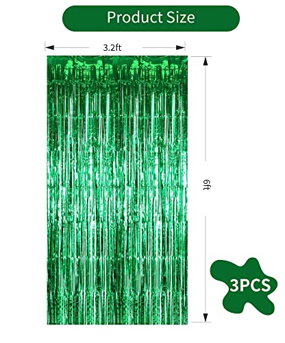 Image of TONIFUL 3Pcs Green Door Streamers,Green Photo Booth Backdrop,Metallic Streamers Green Foil Fringe Curtains for Birthday,Christmas,New Year,St. Patrick's Day Party Streamers Decor(9.9ft x 6.6ft)