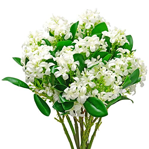 Kesio Serringa Bouquet de fleurs de lilas artificielles blanches et vertes pour maison, fête, centre de table, vase, décoration de mariage (blanc, 5 pièces)