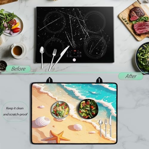 Image of Beach Starfish Gas Burners Top Covers, Extra Large Stove Top Cover for Electric, Non-slip Waterproof Dish Drying Mat, Heart Resistant Oven Cover Mat, Glass Stove Top Protector