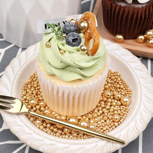 Essbare Goldene Zuckerstreusel & Zuckerperlen (130g) - In 4 Vorsortierten Größen (2,4,7,10mm) für Eis, Torten, Cupcakes & Kekse - Perfekte Perlen Streusel Deko für Hochzeit & Geburtstag