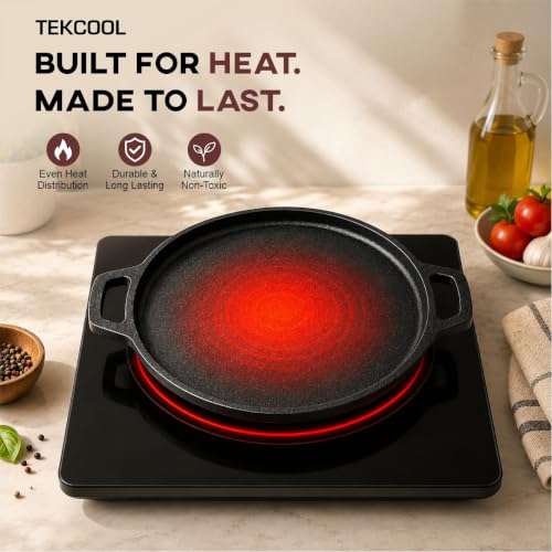Image of TEKCOOL Cast Iron Tawa for Roti and Dosa 12 Inch, Pre-Seasoned Cookware | Even Heating, Naturally Non-Stick, Iron Rich Cooking, Durable Build Pre-Seasoned