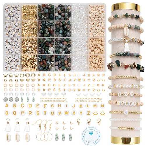 Leuyuee Natürliche Amazonit Perlen Edelstein Perlen Set Zum Auffädeln 1679 Stück Glasperlen Kit Perlenset Beads für DIY Schmuck Halskette Ohrringe Kette für Kinder Erwachsene (Achat)