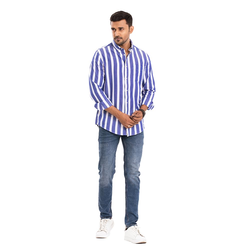 GENTLE PARKMen's Casual Button Down Long Sleeve Stripe Shirt |Fashion Shirts for Men | Durable, & Stylish, Perfect for Everyday | Cotton Casual Long Sleeve Shirt - 100% Cotton (M - XXL)