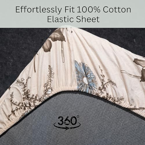 Image of Amazon Brand - Umi Cotton Fitted Bedsheet, Queen Size 78x60 Inches, Elastic Fit Bed Sheet, 10 Inch Deep Pocket, Soft Breathable Bedding, Durable Easy Care, with Pillow Cover-Delicate Wildflower