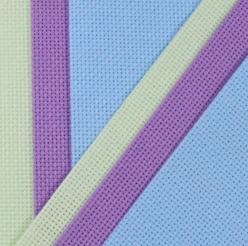Image of KCS 4 /6 pc of 12 inch x 18 inch(30cmx45cm) 16 Count Cotton Aida Cloth Cross Stitch Fabric (6 pc,Light Green+Lavender+Light Blue)