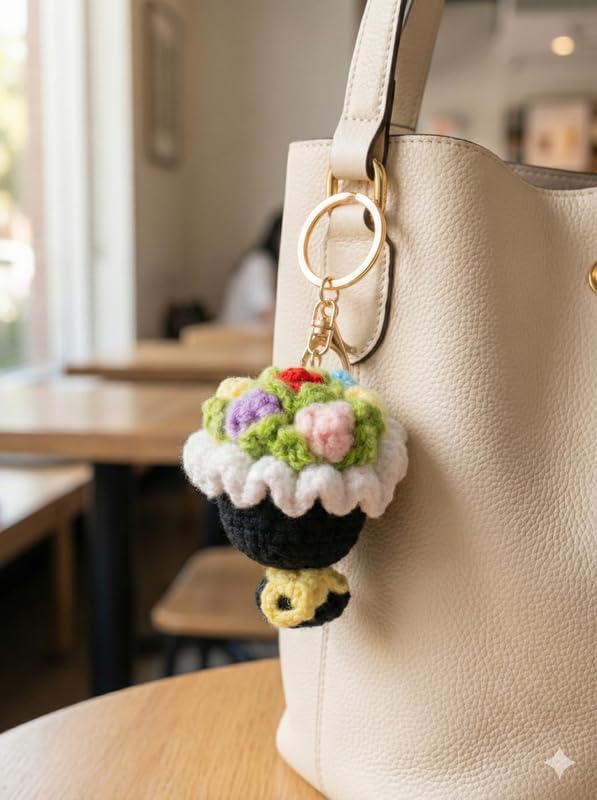 Image of Handmade Crochet Flower Keychain for Bags Keys Purse Backpack Cute Aesthetic Yarn Keyring Bag Charm Handmade Soft Thread Flower Keychain for Girls Women Kids Gifting and Daily Use