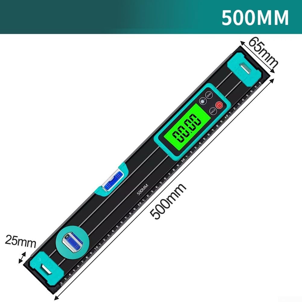Regla de nivel de pantalla digital con base magnética y pantalla LCD para una medición de ángulo fiable y precisa en varias aplicaciones (500 mm)