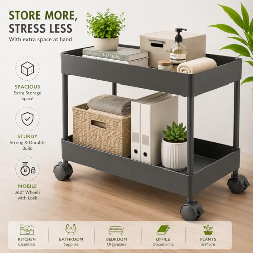 Image of wall love Plastic Storage Rack Trolley with Wheels for Kitchen, Bathroom & Bedroom - Multipurpose Organizer Shelf Rack for Fruits, Toiletries, Snacks and Household Storage (3 Layer)