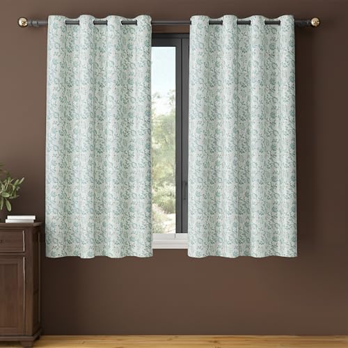 Image of Yellow Weaves 2 Pcs Jacquard Botanical Eyelet Window Curtain - Perfect for Home, Office, Bedroom, Living Room & Balcony - 5 Feet (Sky Blue)
