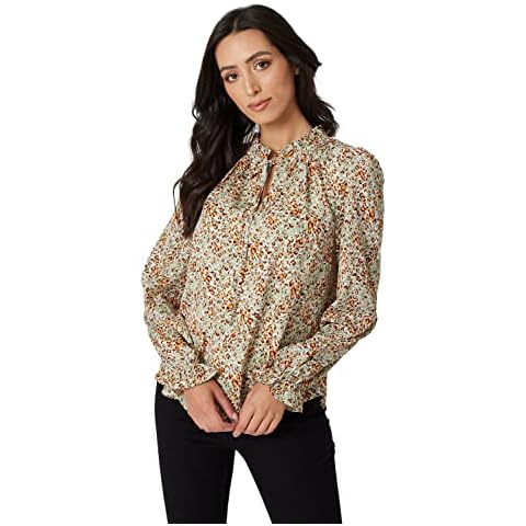 Izabel London V-Neck Flowy Blouse for Women UK with tie Front Long Sleeve and Hip Length fit Cover