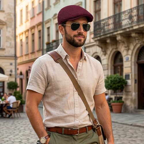 Image of meioro Men's Mesh Flat Cap Summer Breathable Newsboy Hats Beret Ivy Cap Gatsby Irish Cabbie Driving Hat Full Head Wrap