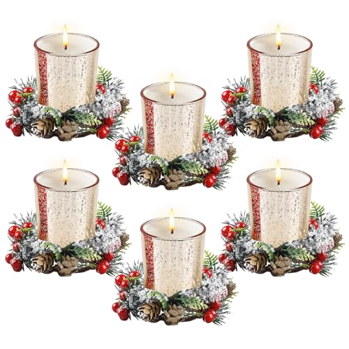 Weihnachten Teelichthalter Glas, 6pcs Votivkerzenhalter mit...