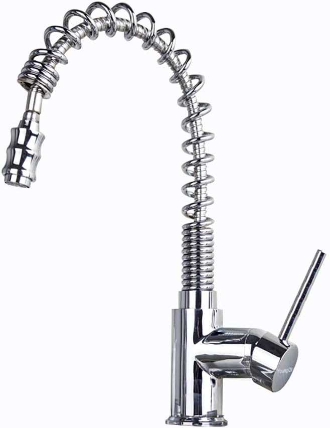 Pull Down Swivel & Spring Kitchen Faucet Hot and Cold Kitchen Sink Faucet,Chrome Polished