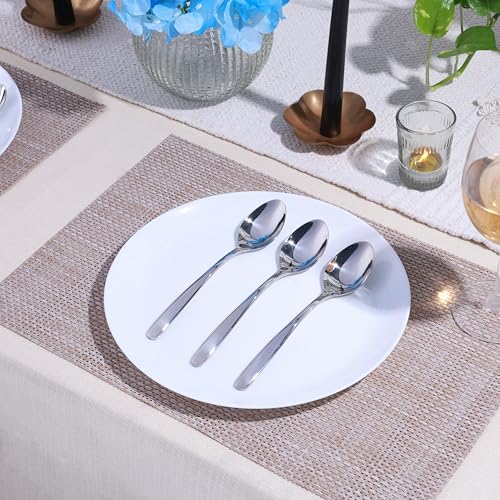 Image of GROX Curve Large Spoon - Set of 6 | Silver | 20 cm | 304 Stainless Steel 18 /8 | Daily Dining Spoon