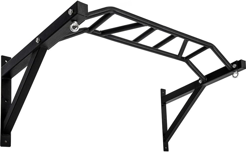 BESTHLS Wall Mounted Pull Up Bar and Dip Station, Heavy Duty Wall Mount Pull-up Chin Up Bar Multifunctional Home Gym Workout Indoor Exercise Equipment Support to 440 Lbs