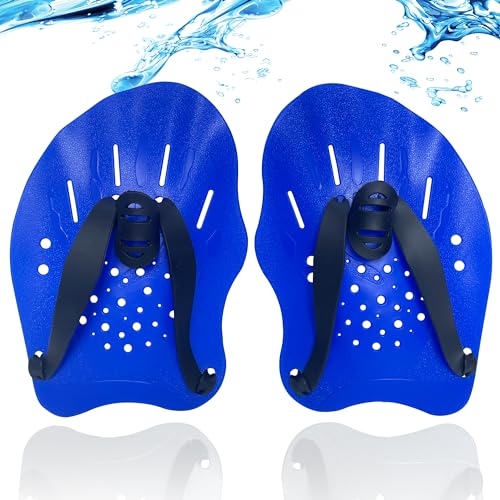 Palas de Mano para Natación, Palas para Nadar Piscina, Palas Mano Natacion con Correas Ajustables, Asistencias para el Entrenamiento, para Entrenamiento de Fuerza del Antebrazo Unisex Adulto, Azul