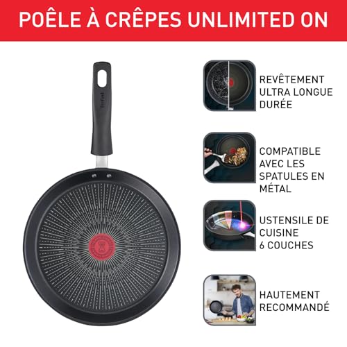 Tefal Poêle à crêpe 28 cm, Induction, Revêtement antiadhésif résistant aux rayures, Fonction Thermo-Signal, Fabriqué en France, Unlimited On G25939AZ – Image 3