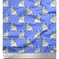 Tela De Popelina De Algodón Soimoi Con Estampado De Perro Boston Terrier - Azul, 56 Pulgadas De Ancho, 120 GSM, Venta Por Metro
