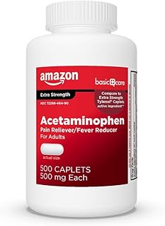 Amazon Basic Care Extra Strength Pain Relief, Acetaminophen Caplets, 500 mg, 500 Count (Pack of 1)