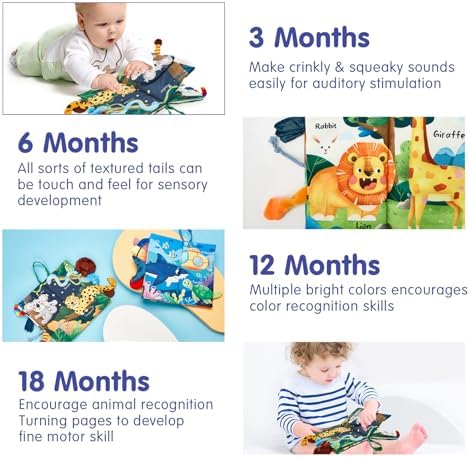 hahaland Baby Book Toy 0 3 6 12 Months - Set of 2, Touch and Feel First Crinkle Cloth Soft Book for Babies 0 Months, Baby Boy Girl Gifts for Newborn Infant 0 Months+ — view 7