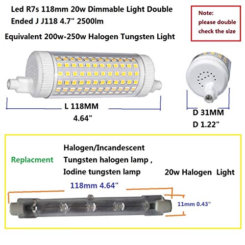QLEE R7s Led Light 118mm Dimmable Double Ended J J118 20w 2500lm Equivalent 200w Halogen Tungsten Linear Daylight Floodling Passageway Garage Outdoor Landscate Light 2PCS - Image 3