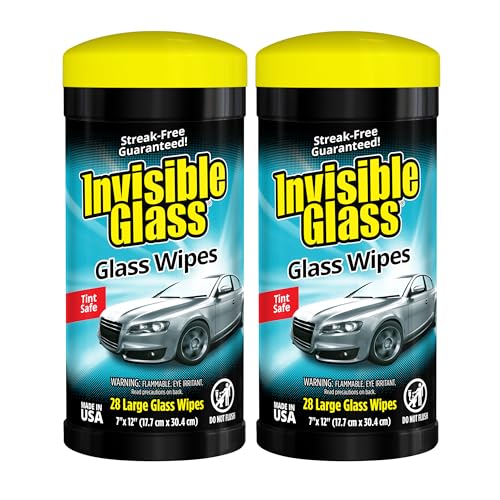 Image of Invisible Glass 90166-2PK Large Glass Cleaning Wipes for Streak-Free Windows, Mirrors, and Glass, Lint-Free, Ammonia-Free, Tint-Safe, for Home and Auto, Canister, 28 Count (Pack of 2)