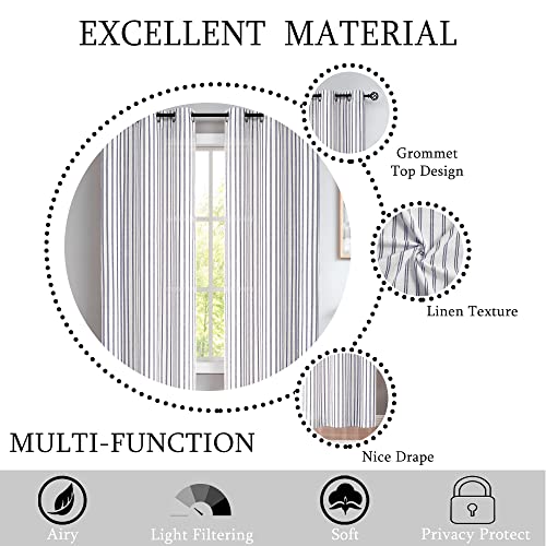 Randall Stripe Farmhouse Window Curtain Panels Linen Rustic Yarn Dyed Heavy Semi Sheer Drapes For Living Room Window Treatment Sets, 40"X63"X2, Navy/Dark Blue #TOP5