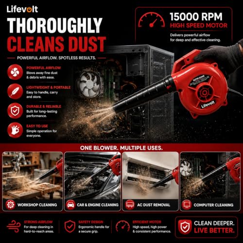 Image of 600W Air Blower for Dust Cleaner for Home | 15000 RPM High-Speed Electric Air Blower with Copper Motor | Blower for Cleaning Home, Office, Car, Computer etc. | Portable Dust Cleaning Machine
