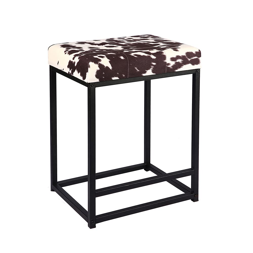 GIA 24 Inch Counter Height Square Backless Metal Stool with Ayrshire Cow Print Upholstery, Black, Qty of 4