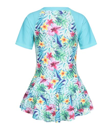 Image of Girls One Piece Swimsuits Bathing Suit for Kids Girls Summer Swim Dress Short Sleeve Swimwear 3-16 Years