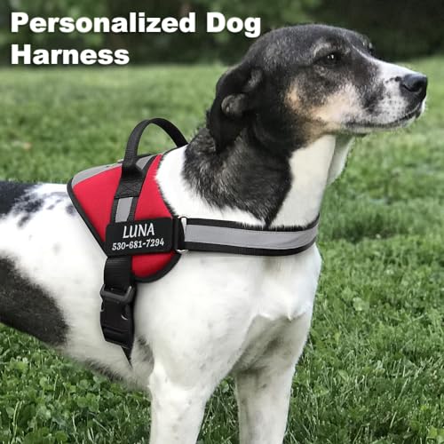 Personalized No Pull Dog Harness with Name and Phone Number,Adjustable Soft Padded Dog Vest, Reflective No-Choke Pet Harness with Easy Control Handle for Small, Medium and Large Dogs,Red,S Personalized No Pull Dog Harness with Name and Phone Number,Adjustable Soft Padded Dog Vest, Reflective No-Choke Pet Harness with Easy Control Handle for Small, Medium and Large Dogs,Red,S