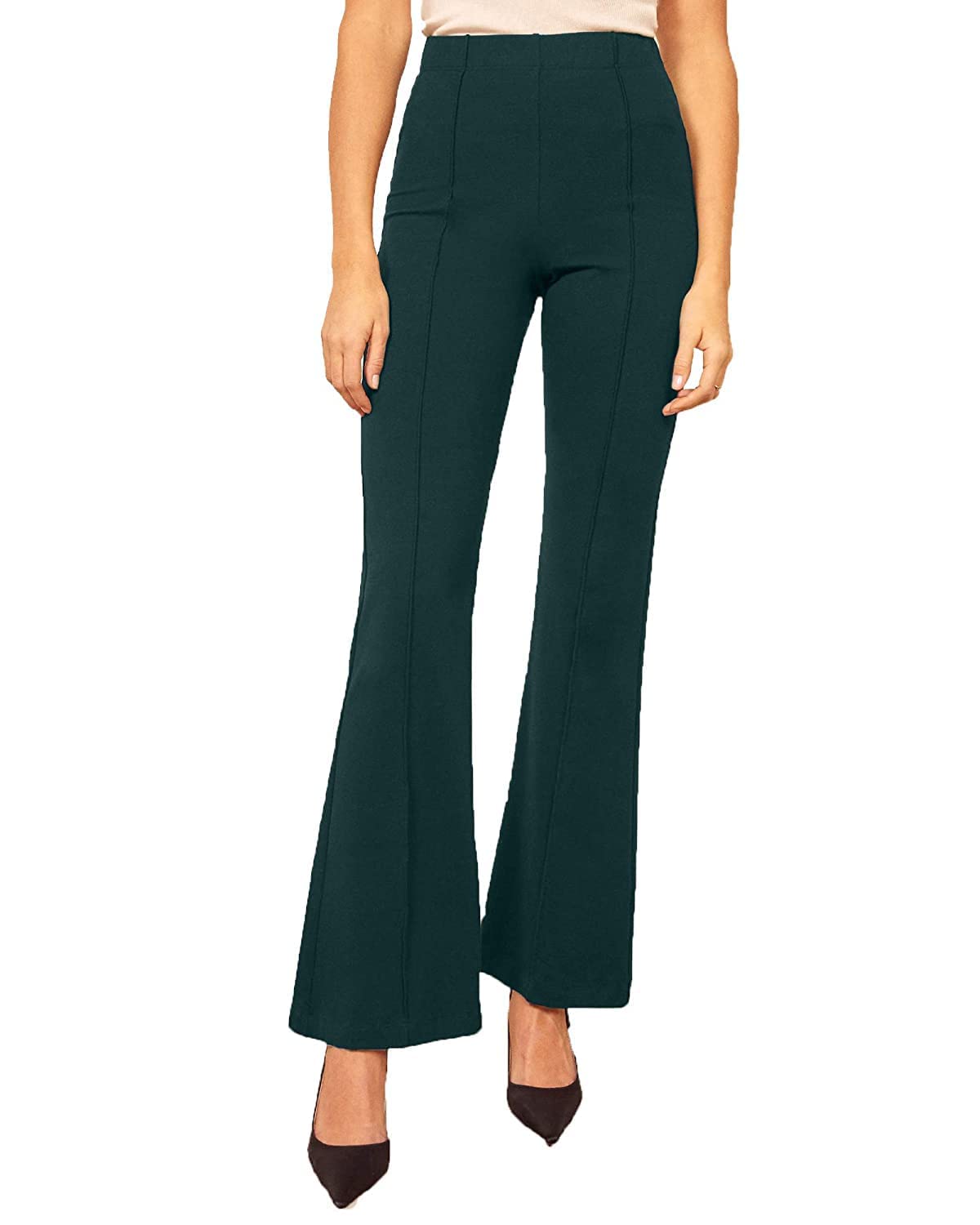 Leriya Fashion Pantalones de yoga para mujer, con tirantes, para trabajo, negocios, casual, oficina, pierna recta, corte de bota, cintura elástica para mujer