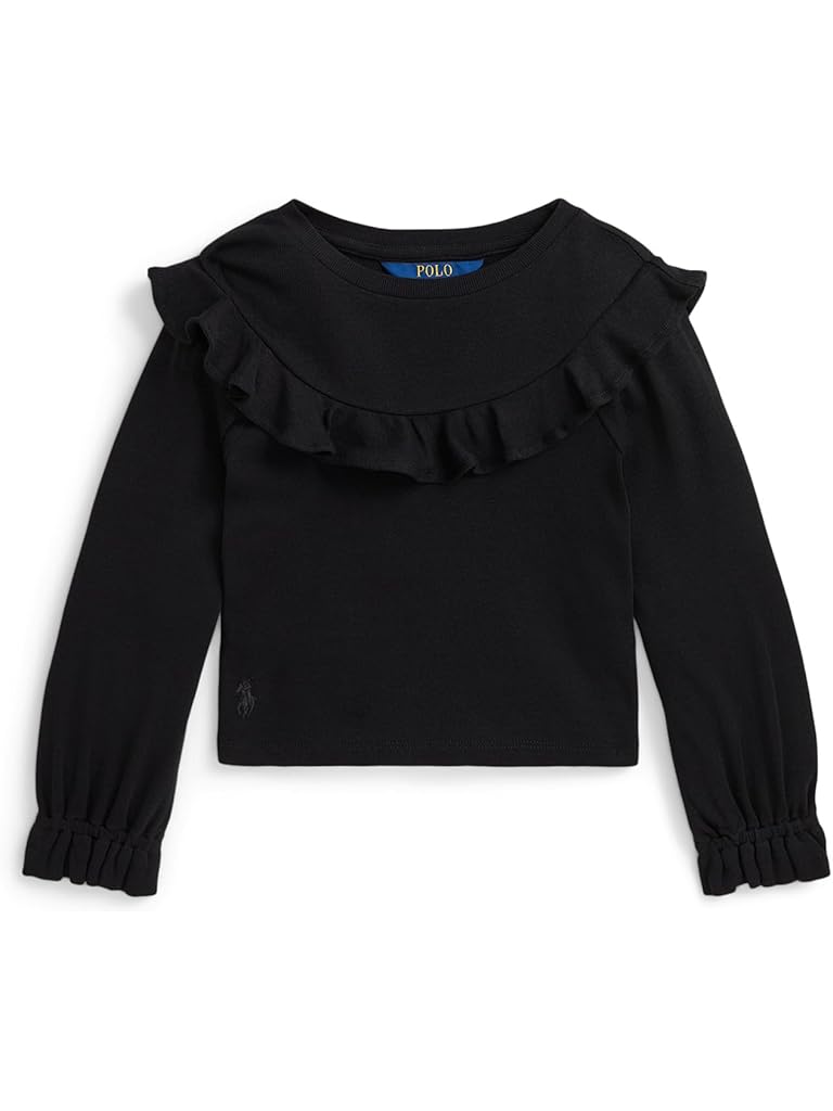 Black Polo Ralph Lauren Ruffled Cotton-Modal Top (Toddler/Little Kid)