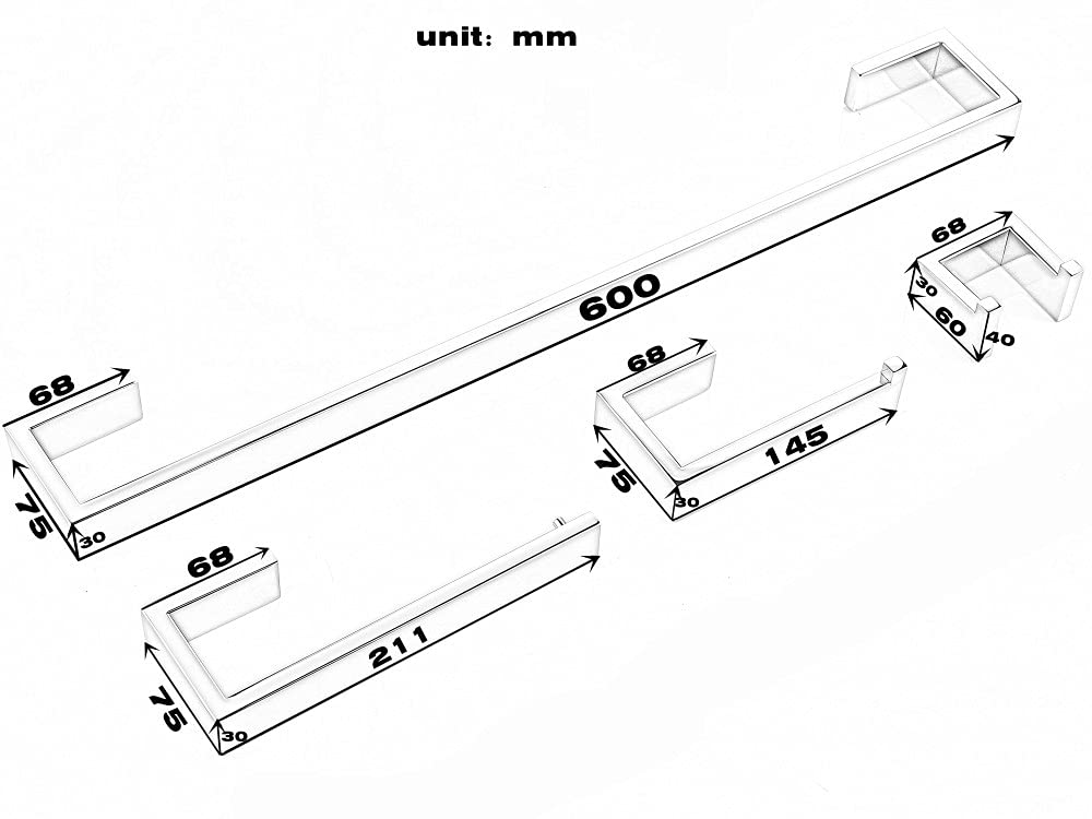 Soporte para Papel higiénico Ganchos para Toallas Kit de Accesorios de baño Barra Acero Inoxidable Dormitorio Montaje en Metal Cocina Baño Juegos de Hardware, Soporte Cepillado