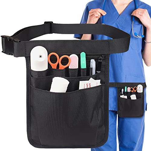 DAWRIS Krankenschwester Gürteltasche, Damen Krankenschwestertasche Strapazierfähige Multifunktionale Aufbewahrungstasche mit Verstellbarem Gürtel Tragbar Krankenschwester Zubehör, 18X25 CM, Schwarz