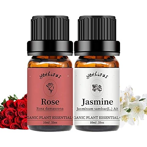 yethious Jasmine Essential Oil Bundle with Rose Essential Oil 100% Pure Organic Aromatherapy Scented Oil 10ml for Diffuser Rose Oil Essential Oil Cover
