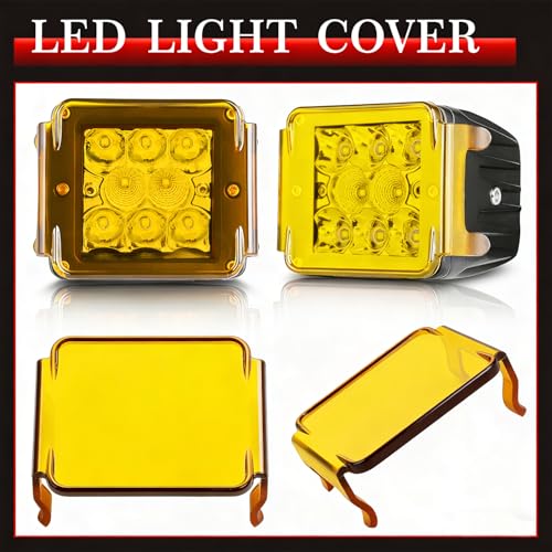 Image of Yellow LED Pods Covers 2pcs 3x3 LED Cube Light Bars Yellow Covers | Snap-on PC Protective Lens Yellow Pod Lights Cover for Offroad Driving Fog Ditch Lights