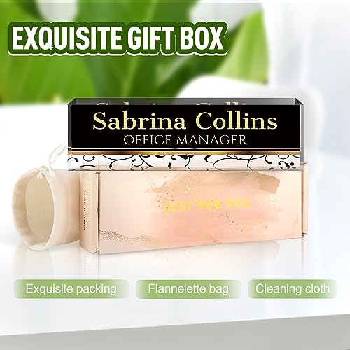 Image of Name Plate for Desk, Desk Name Plate Personalized, Office Decor for Women Men, Acrylic Desktop Accessories, Office Appreciation Gifts for Boss Social Workers Nurse Teacher Employee (Black Stripes)