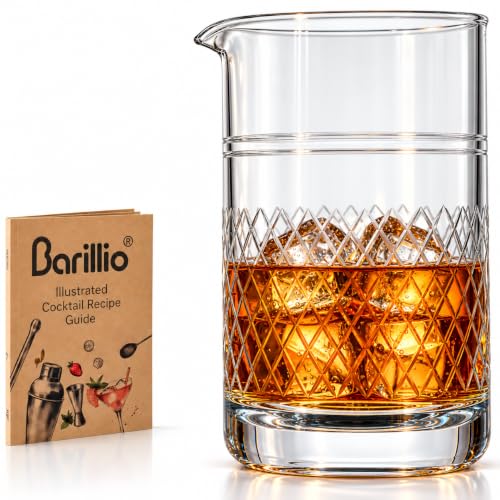Barillio Crystal Cocktail Mixing Glass - 20 Oz (600 ml) Seamless Weighted With Thick & Sturdy Bottom Cocktail Stirring Pitcher | Old Fashioned Beaker - Bartender Mixology Accessories to Stir Cocktails
