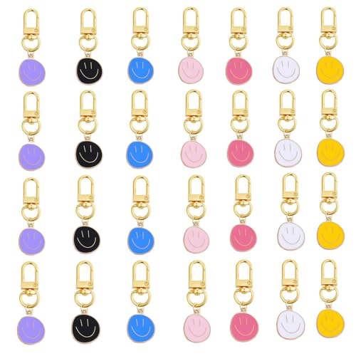 ZCVFA Set of 28 Smile Expression Keychain Enamel Pendants Charms Welcome to Your New Class Key Chain Gift from Teacher Supplies 28 Pcs