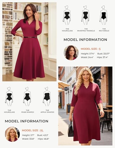 Image of GRACE KARIN Work Dresses for Women 2026,Midi Business Dress,3 /4 Sleeve Classy Fit and Flare Dress with Pocket