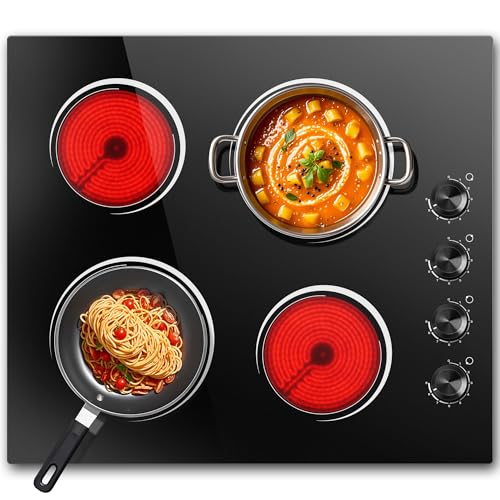 Comparison: Top Stove 4 Burner 6 4 Burners Electric Stove Top with Knob Control,24 Inch,6000W Built-in Radiant Electric Cooktop, 9 Power Levels, Hot Warning, 220V Hard Wire(No Plug)