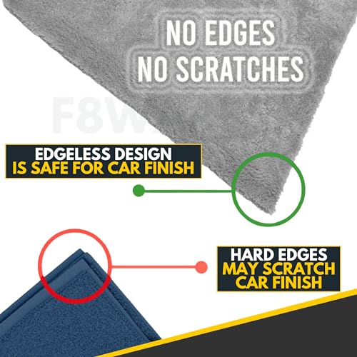 Image of F8WARES 4PK Microfiber Cloth for Car -Edgeless 550 GSM Absorbent Car Cleaning Cloth 40X40 cm - Micro Fiber Cloth for Car Cleaning - Car Washing Clothes Microfiber Towel - Microfiber Cloth for Bike