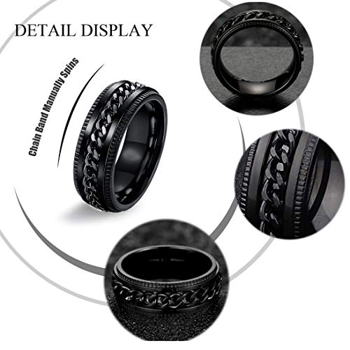 EIELO 9Pcs Stainless Steel Band Rings for Men Women Cool Fidget Spinning Chain Ring Anxiety Relief Fashion Simple Wedding Engagement Black Ring Set2