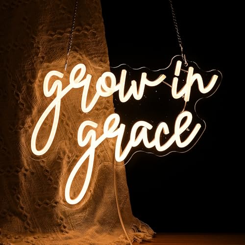 Image of Grow In Grace Neon Sign For Wall Decor, Usb Powered Neon Religious Sign, Art Aesthetic Bible Verse Decor, Home Bedroom Wall Decor, Church Inspirational Quotes Gift For Christians(13.4 X 10.2 In)