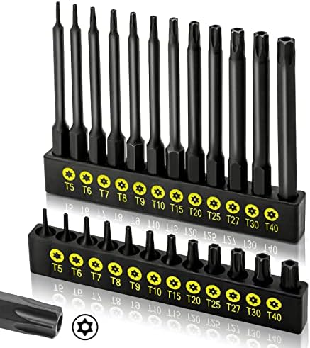 Torx Bit Set. InPower 24 PCS Security Bit Set. S2 Steel Tamper Proof Star Bits Set. 1 and 3 Lon...