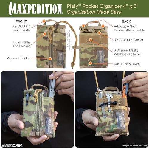 Image of MAXPEDITION Platy Pocket Organizer, Durable EDC Tool Pouch for Men, Neck Wallet with Paracord Lanyard, Holds Flashlight, Multitool, Pen, Notebook