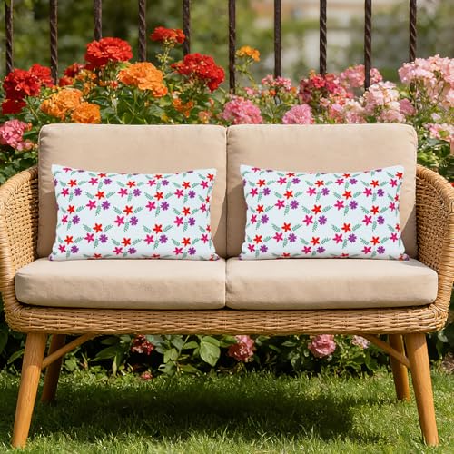 Eternal Beauty 20" x 12" Set of 2 Outdoor Pillow Covers Decorative Pillow Covers for Fall Couch Pillows (Red-Purple Flower, 20" x 12" (Pack of 2)) — view 5
